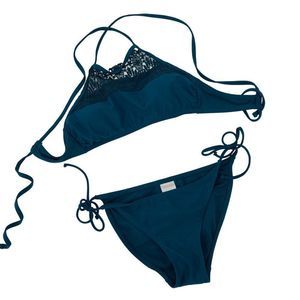 2 Piece Xhilaration Target Padded Bikini Set Aqua Blue M Embroider Halter 2798